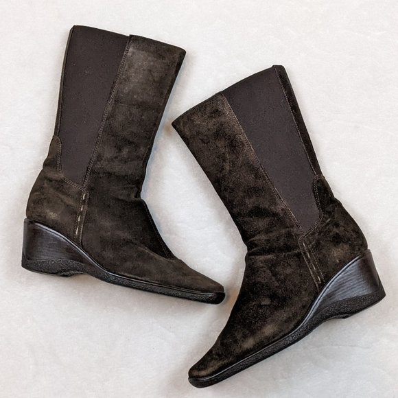 Aquatilia suede boots chocolate brown elastic calf - Picture 1 of 12